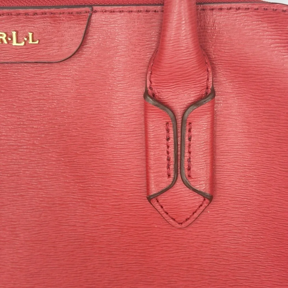 Ralph Lauren Tate Dome Satchel Red Leather Bag Gold Accents No Shoulder Strap - Picture 15 of 16